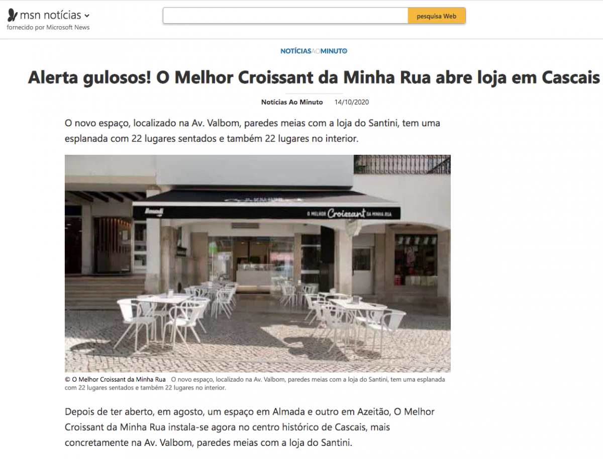 MSN deixa mensagem a quem adora Croissants. Já para Cascais.
